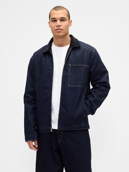 Image number 1 showing, Denim Lined Zip Chore Jacket