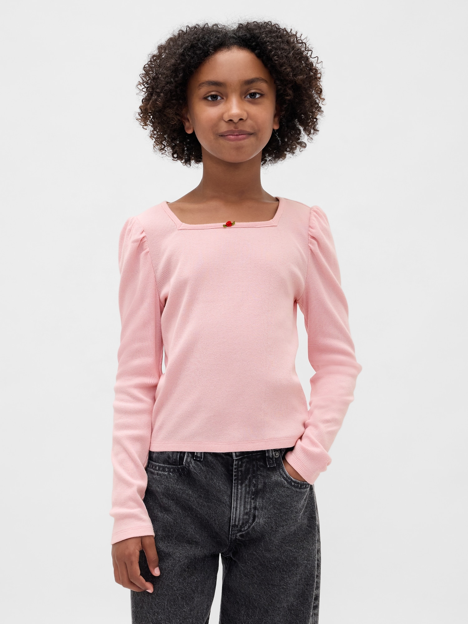 Kids Rib Puff-Sleeve Top