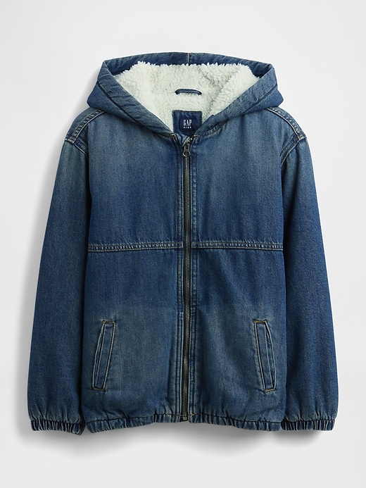 Image number 2 showing, Kids Sherpa-Lined Denim Hoodie