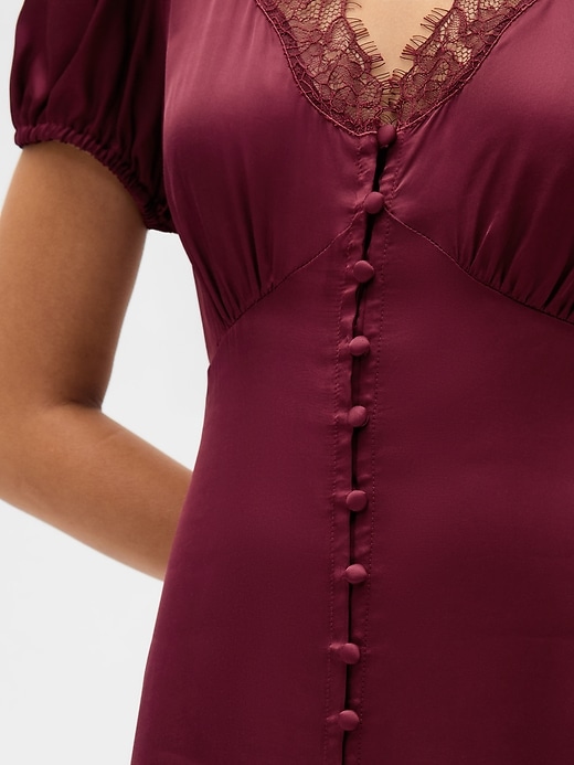 Image number 6 showing, Satin Lace-Trim V-Neck Mini Dress