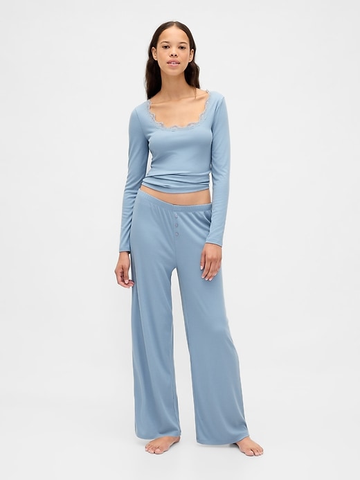 Image number 1 showing, Mini Rib Wide-Leg PJ Pants