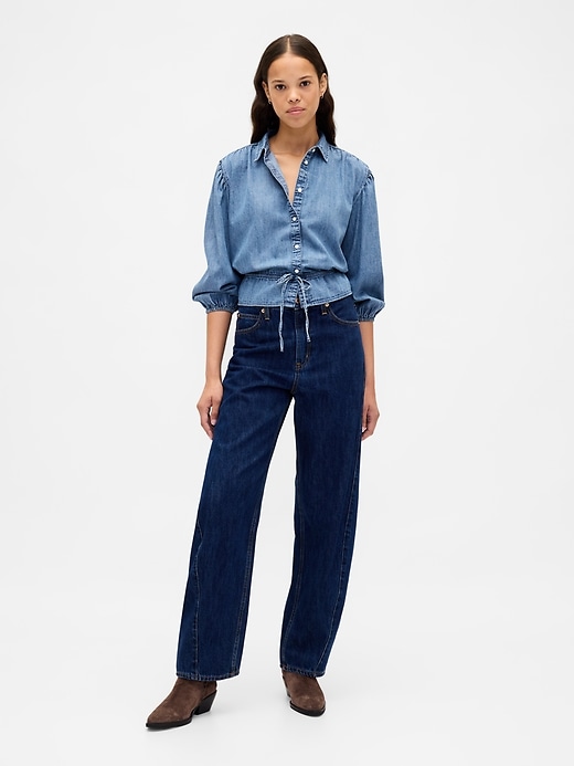 Image number 2 showing, Denim Tie-Waist Top