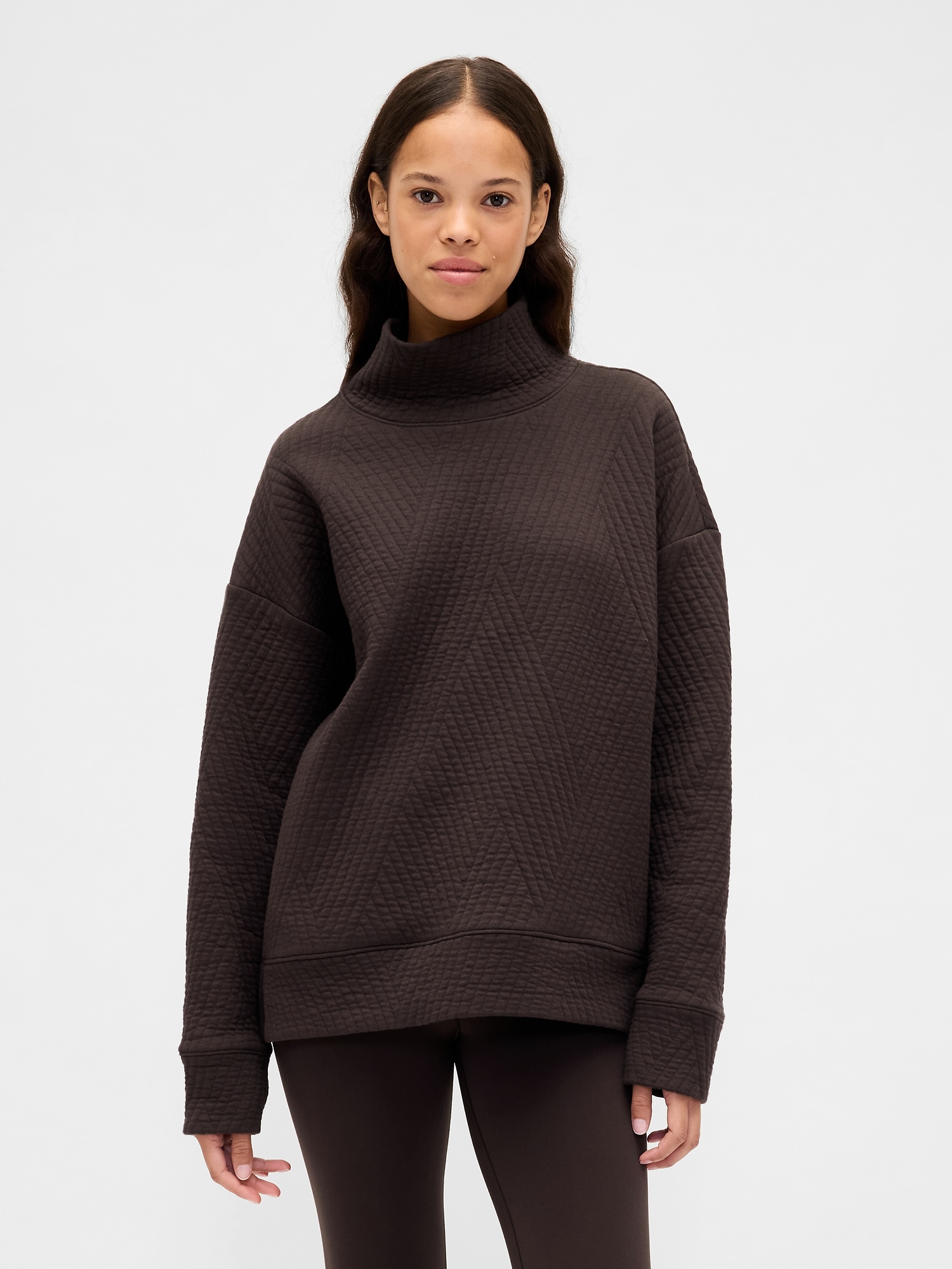 GapFit Quilted Jacquard Knit Funnel-Neck Pullover