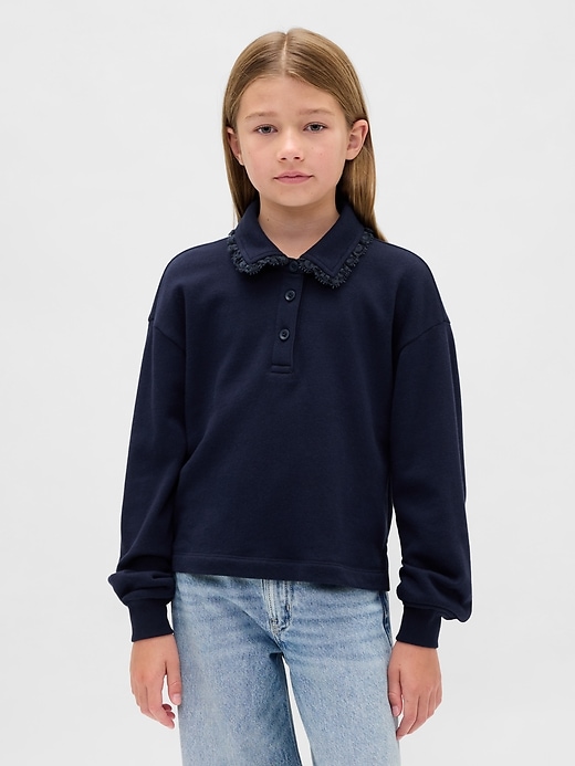Image number 1 showing, Kids French Terry Lace-Trim Polo Sweatshirt
