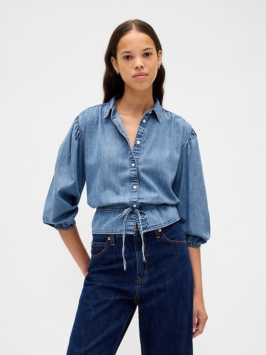 Image number 1 showing, Denim Tie-Waist Top