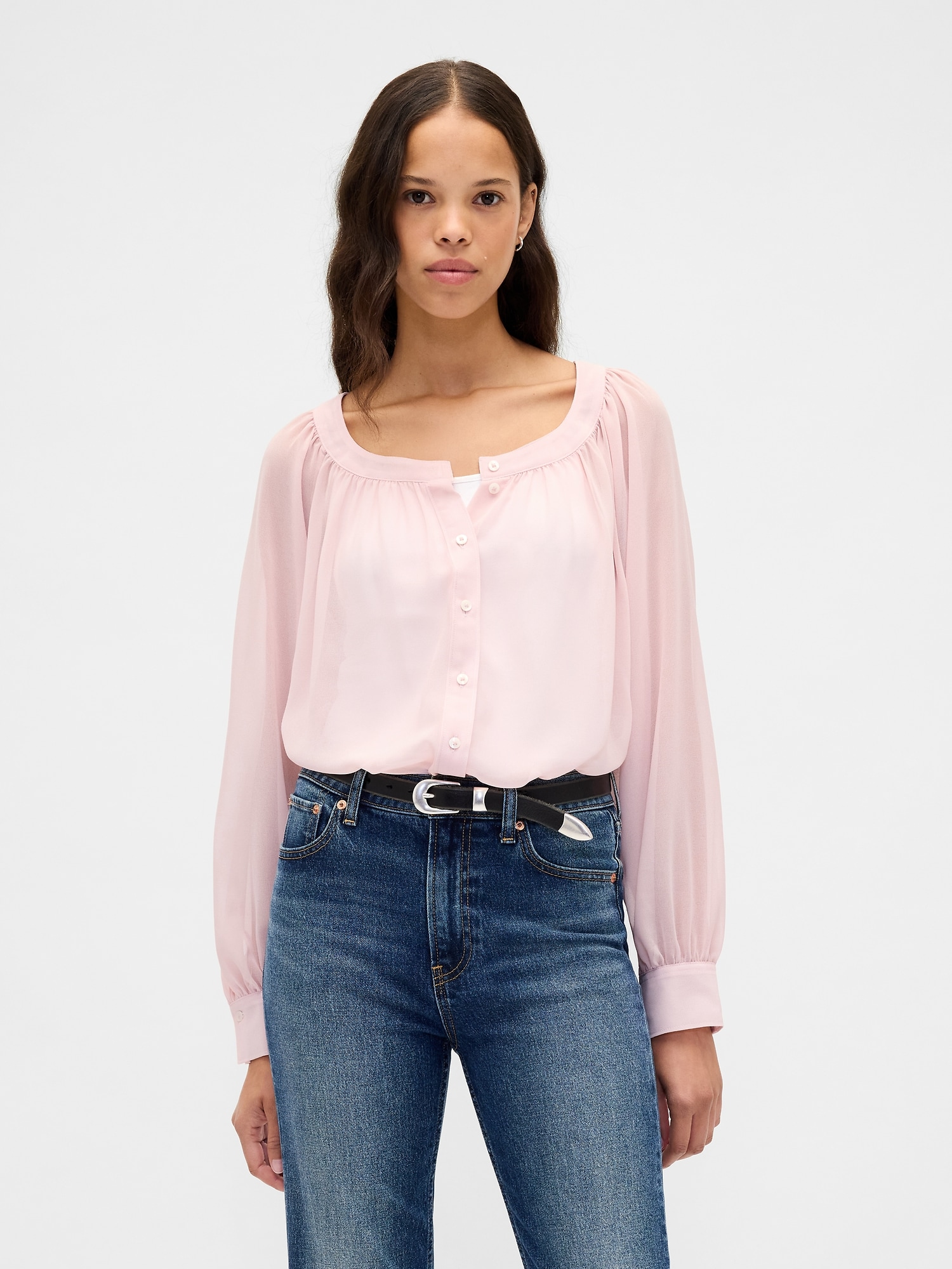 Sheer Button-Front Top
