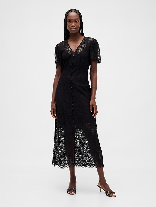 Image number 1 showing, Lace V-Neck Midi Dress