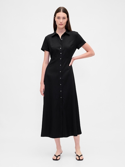 Image number 1 showing, Linen-Blend Midi Shirtdress
