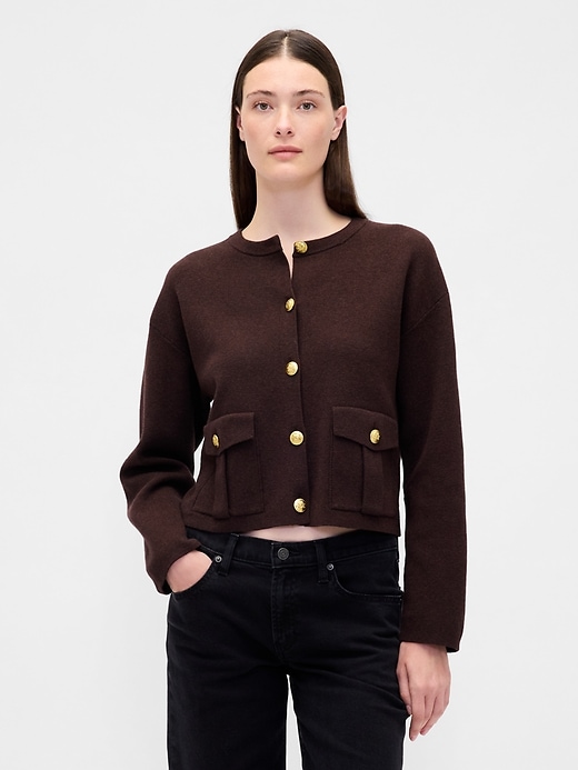 Image number 1 showing, Cotton-Blend Pocket Cardigan Sweater
