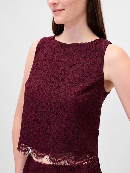 Image number 4 showing, Lace Boatneck Crop Shell Top