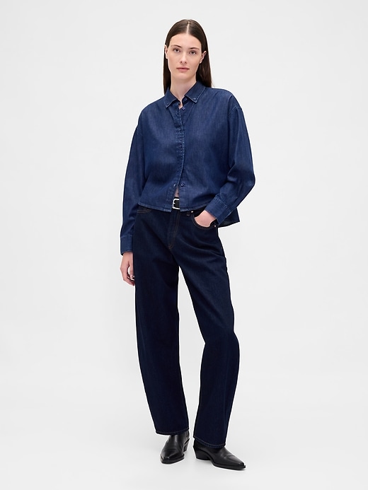 Image number 2 showing, UltraSoft Denim Straight-Hem Crop Shirt