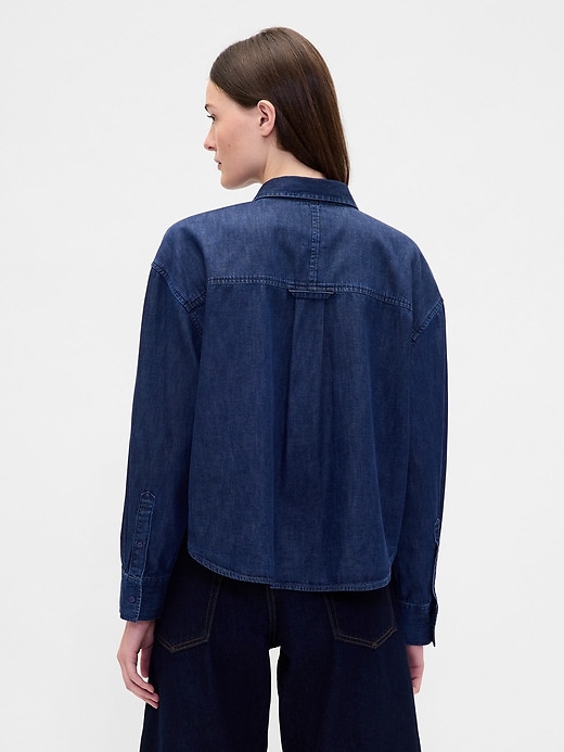 Image number 3 showing, UltraSoft Denim Straight-Hem Crop Shirt