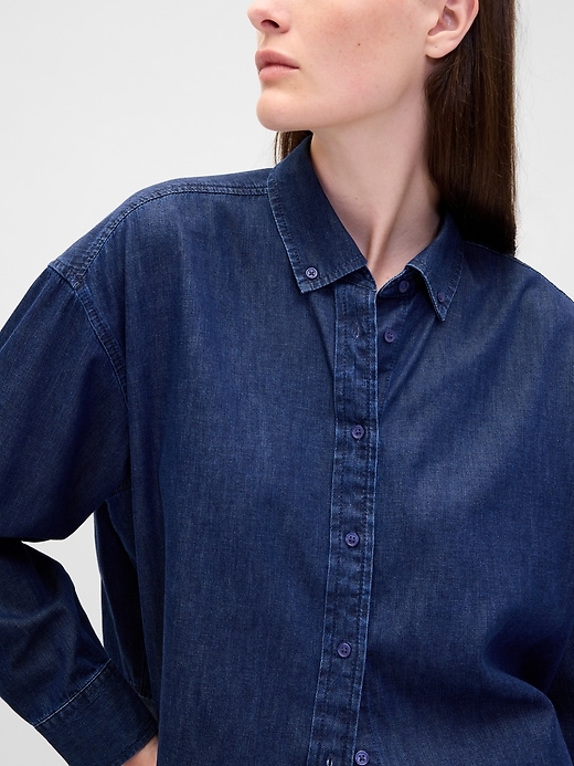 Image number 4 showing, UltraSoft Denim Straight-Hem Crop Shirt