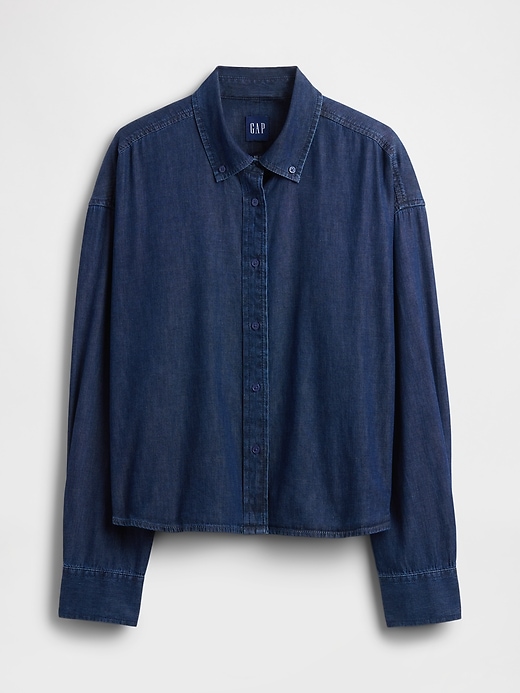 Image number 5 showing, UltraSoft Denim Straight-Hem Crop Shirt