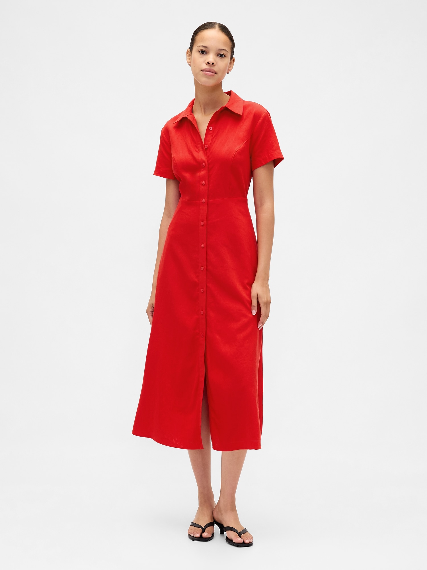 Linen-Blend Midi Shirtdress