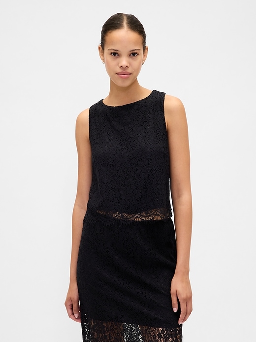 Image number 1 showing, Lace Boatneck Crop Shell Top