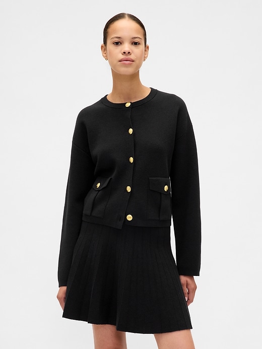 Image number 1 showing, Cotton-Blend Pocket Cardigan Sweater