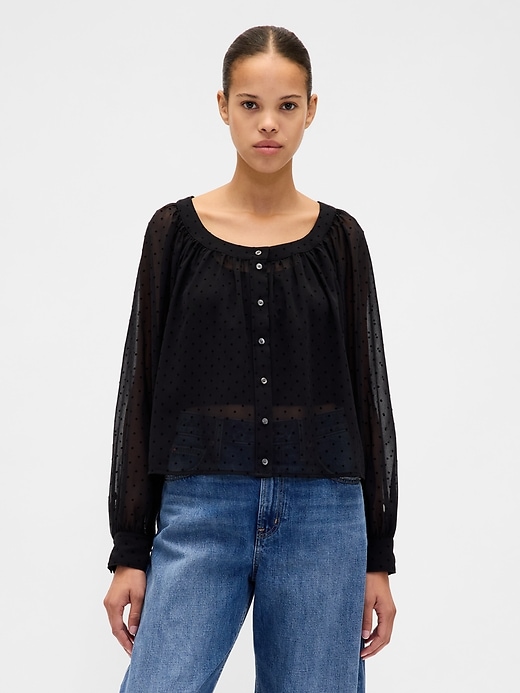 Image number 1 showing, Sheer Button-Front Top