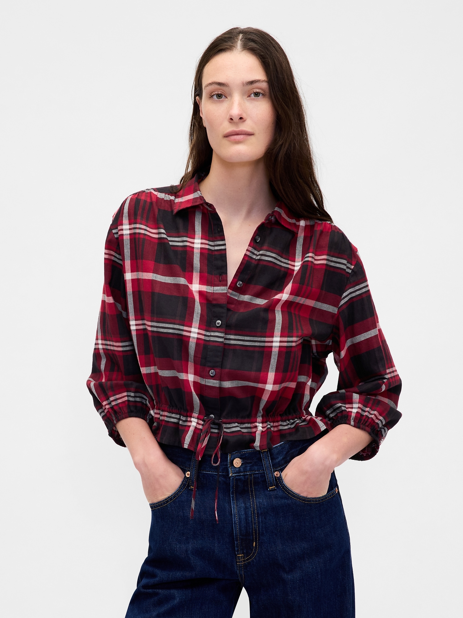 Plaid Tie-Waist Top