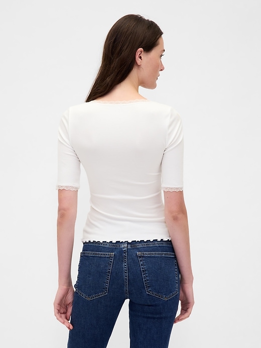Image number 3 showing, Modal Rib Lace-Trim Square-Neck T-Shirt