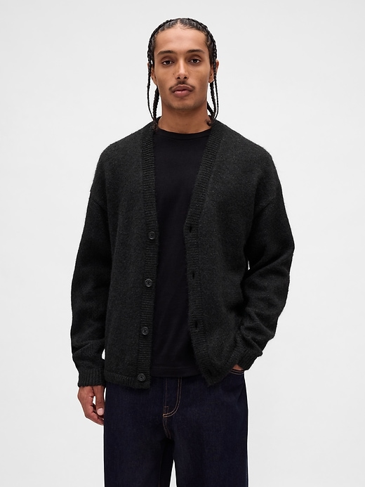 Image number 1 showing, Fuzzy Relaxed Crop Cardigan Sweater