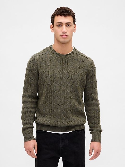 Image number 1 showing, Merino Wool-Blend Cable-Knit Sweater