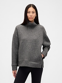 Image number 1 showing, GapFit Quilted Jacquard Knit Funnel-Neck Pullover