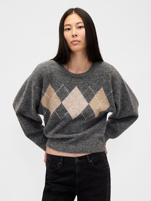 Image number 1 showing, Fuzzy Argyle Crop Sweater