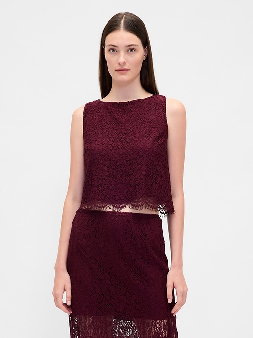 Image number 1 showing, Lace Boatneck Crop Shell Top