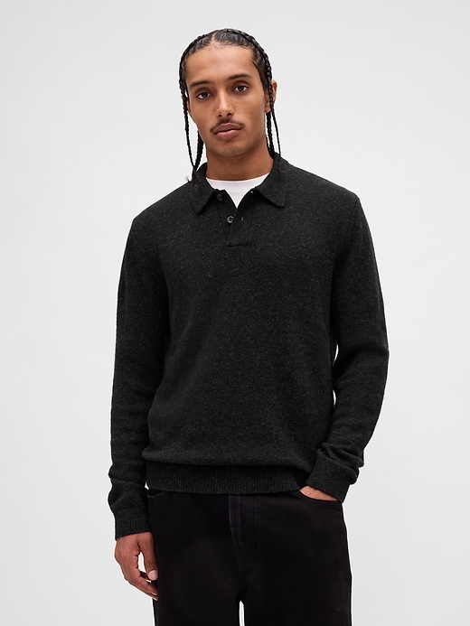 Image number 1 showing, Merino Wool-Blend Polo Sweater