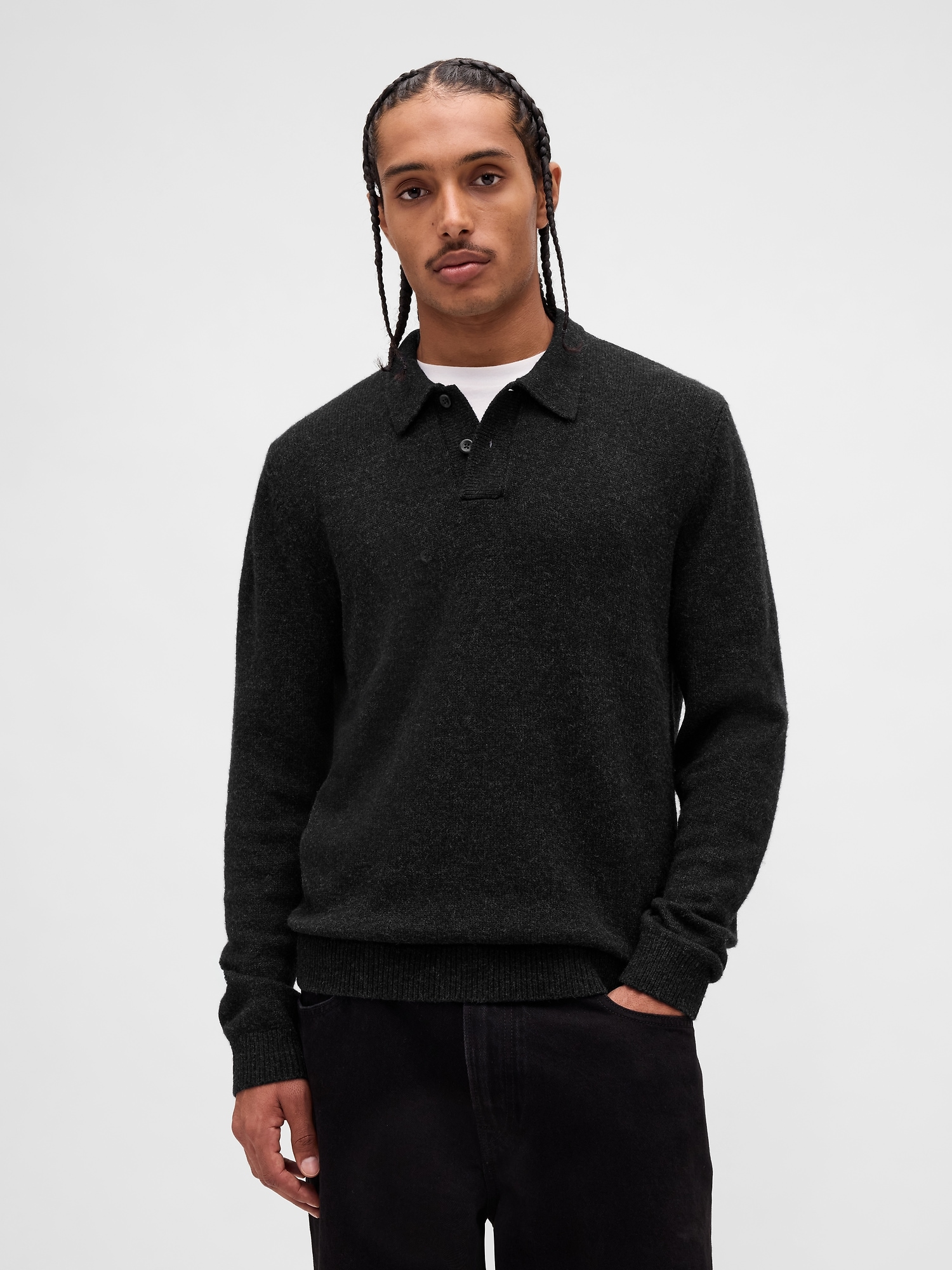 Merino Wool-Blend Polo Sweater