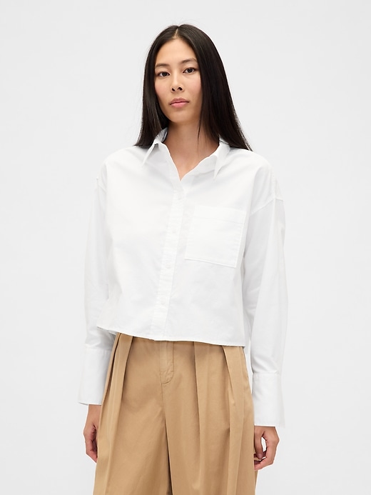 Image number 1 showing, Organic Cotton Straight-Hem Crop Shirt