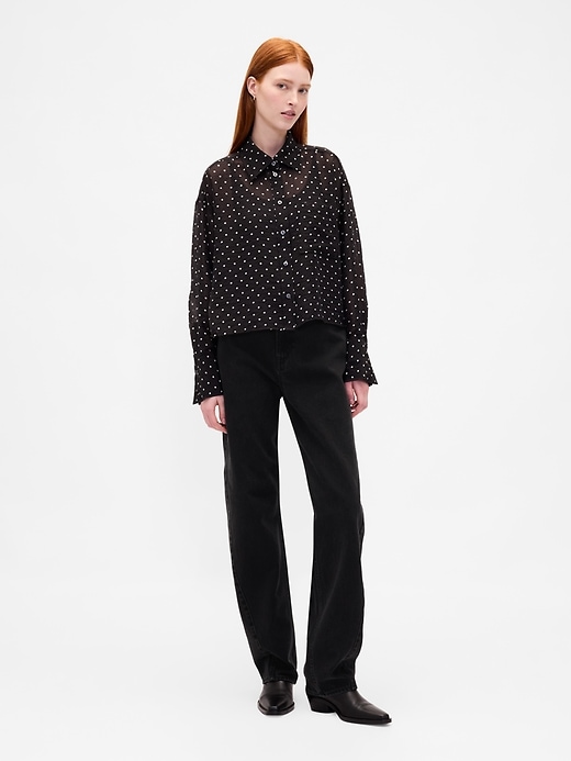 Image number 2 showing, Sheer Straight-Hem Crop Shirt