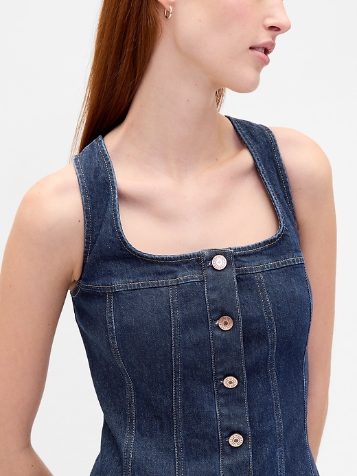 Image number 4 showing, Denim Seamed Button-Front Mini Dress