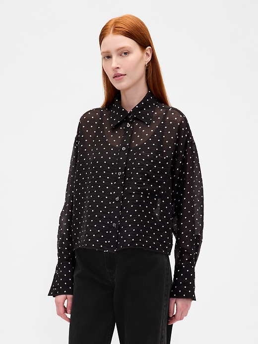 Image number 1 showing, Sheer Straight-Hem Crop Shirt