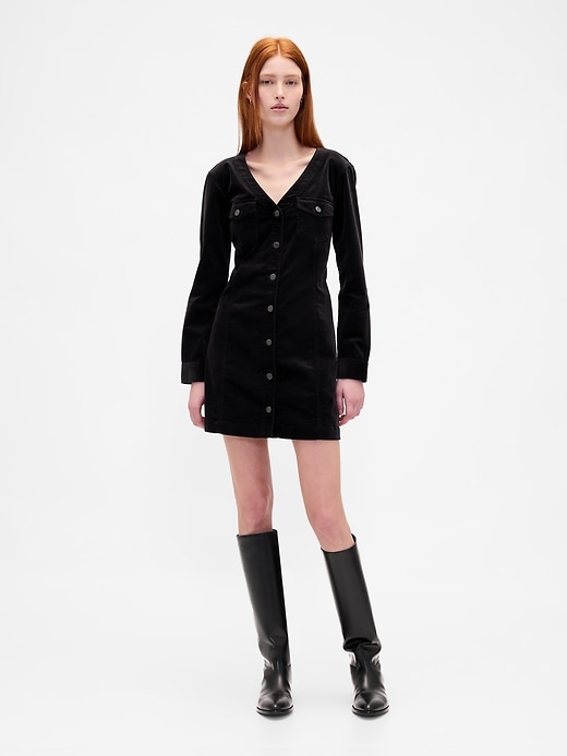 Image number 1 showing, Velvet V-Neck Pocket Mini Dress