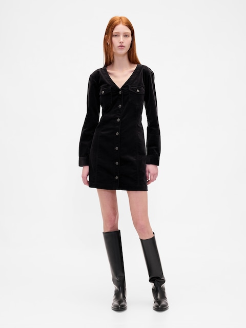 Velvet V-Neck Pocket Mini Dress
