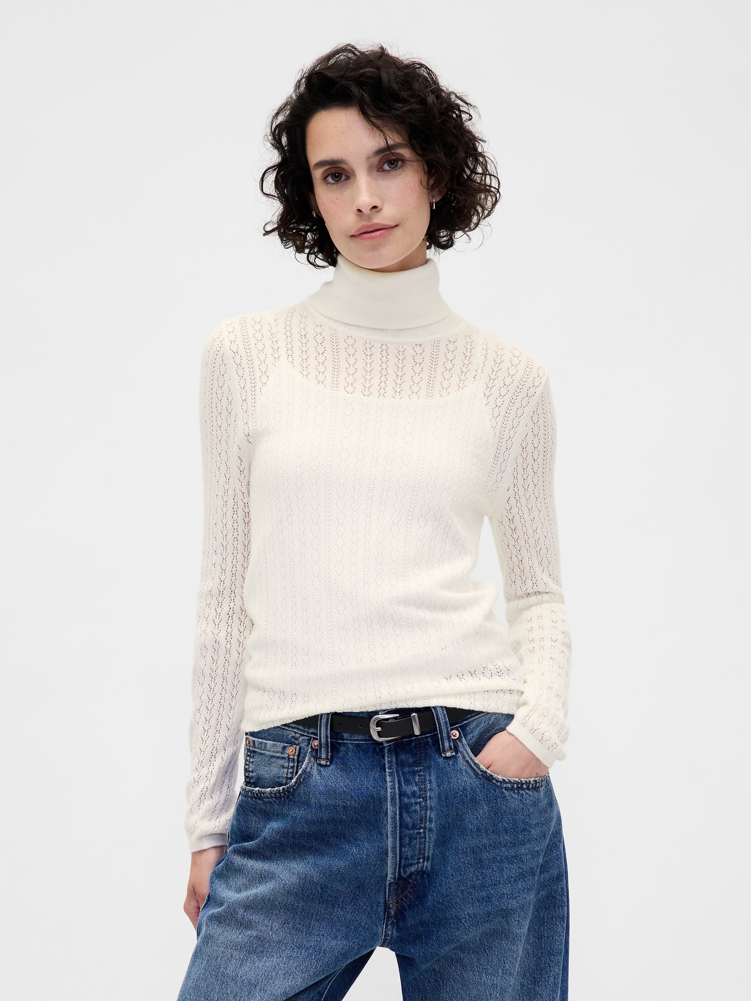 Pointelle Turtleneck Sweater
