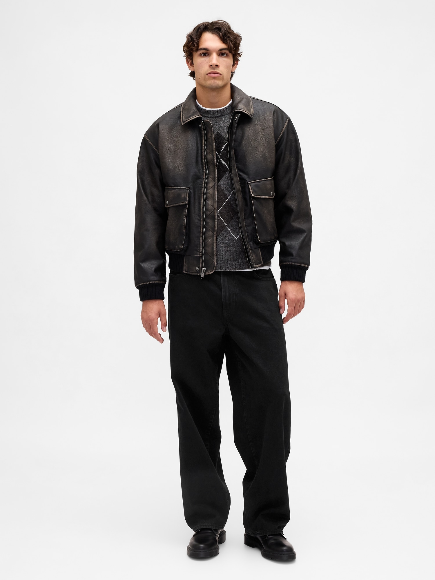 Wool-Blend Relaxed Argyle Sweater