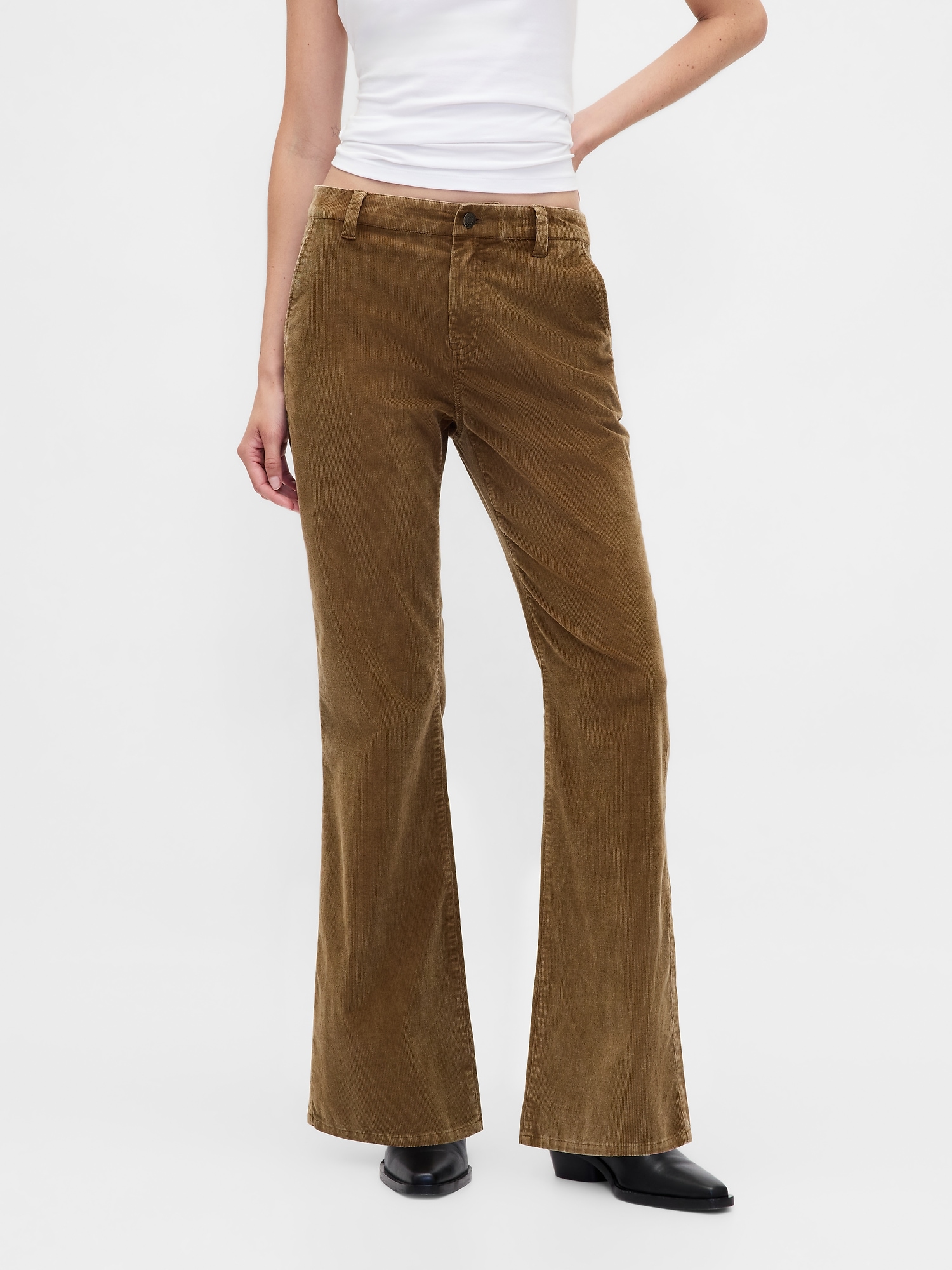 Mid Rise Corduroy Flare Pants