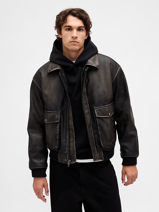 Image number 1 showing, Recycled Vegan Leather Bomber Jacket