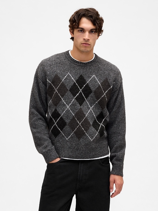Image number 1 showing, Wool-Blend Relaxed Argyle Sweater