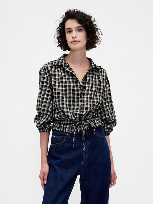 Image number 1 showing, Plaid Tie-Waist Top