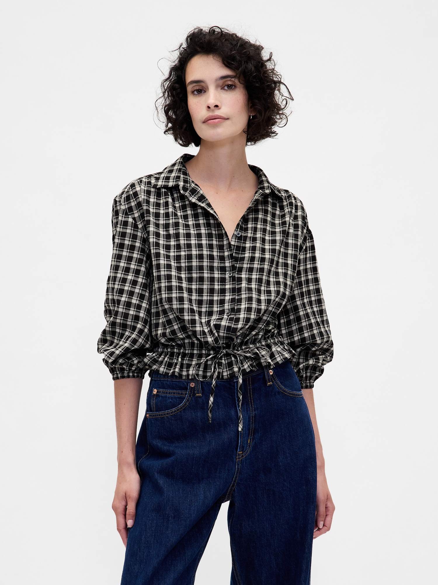 Plaid Tie-Waist Top