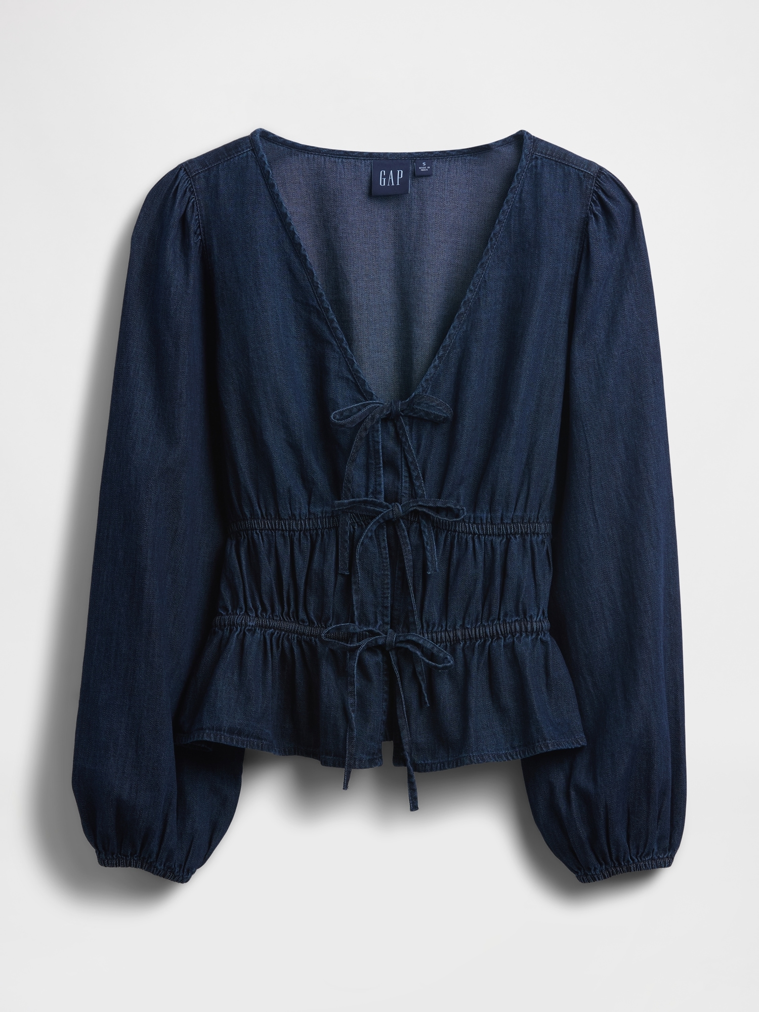 Denim Tie-Front Crop Shirt
