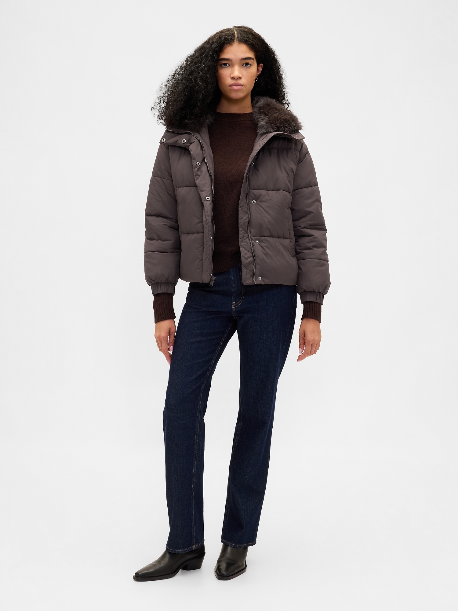 Faux Fur-Trim Puffer Jacket