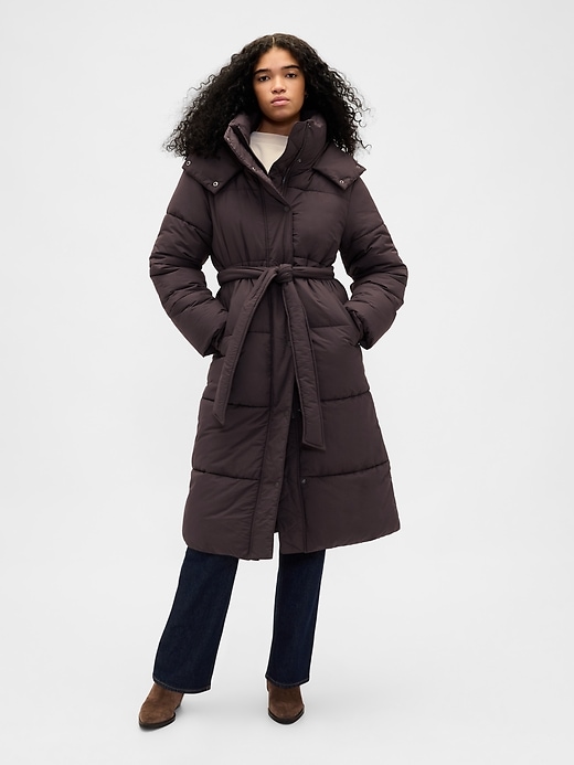 Image number 1 showing, Belted Long Puffer Coat