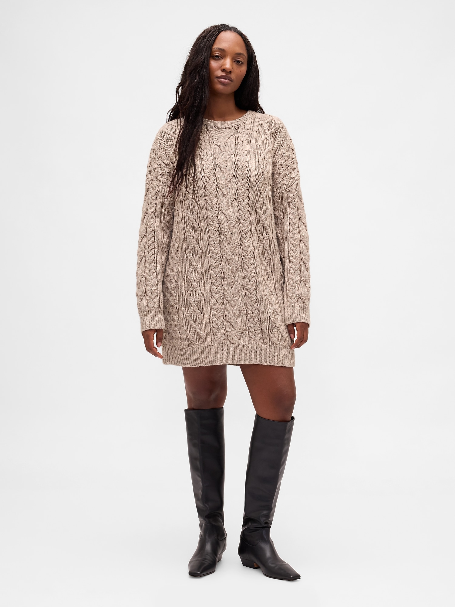 Cable-Knit Mini Sweater Dress