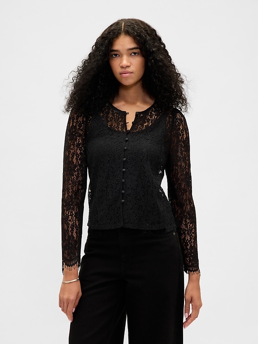Image number 1 showing, Lace Button-Front Top