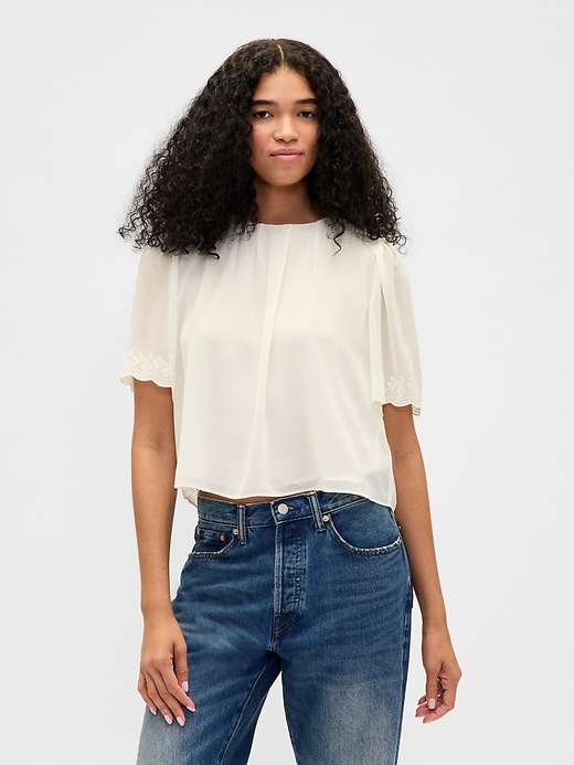Image number 1 showing, Scalloped Flutter-Sleeve Top